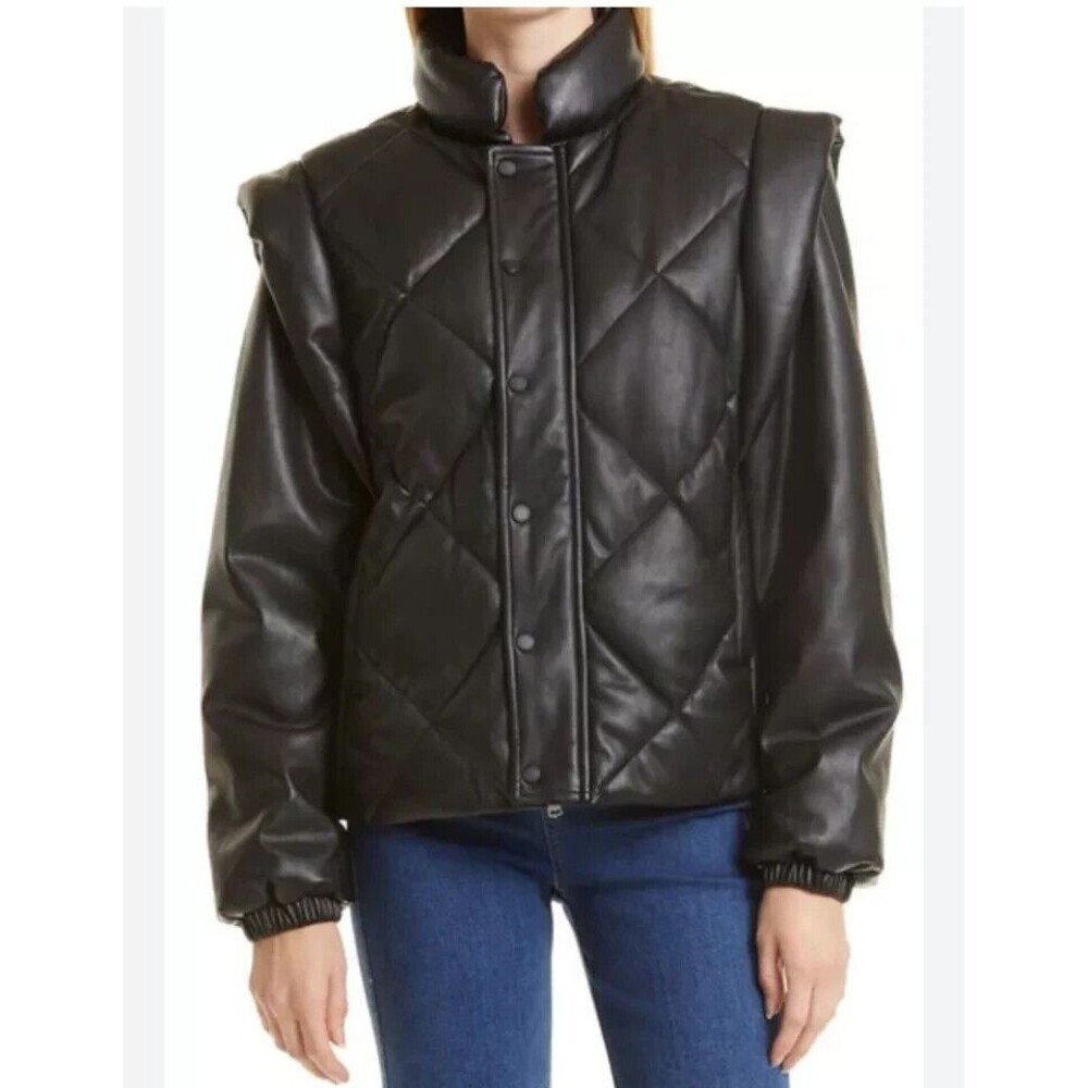 PISTOLA Callista Leather Puffer Jacket Vegan Leather W/Removable Sleeves XS NWT - Picture 3 of 8